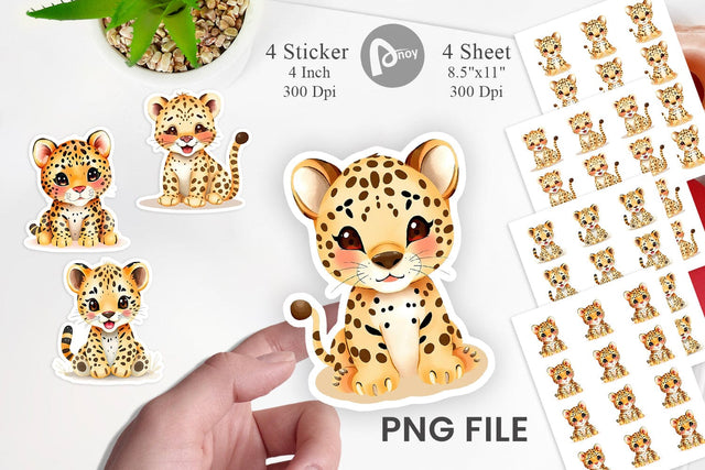 Watercolor Sticker Leopard Wildlife Sublimation artnoy 