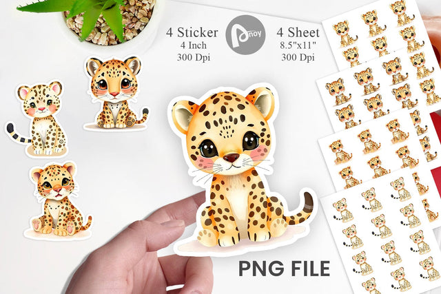 Watercolor Sticker Leopard Wildlife Sublimation artnoy 