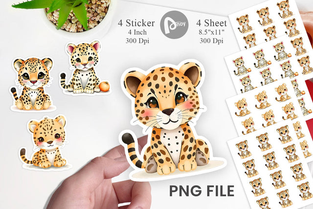 Watercolor Sticker Leopard Wildlife Sublimation artnoy 