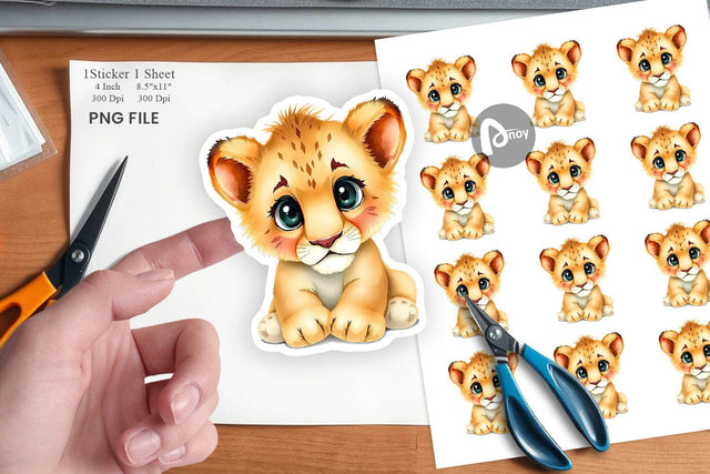 Watercolor Sticker Lion Wildlife Sublimation artnoy 