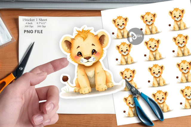 Watercolor Sticker Lion Wildlife Sublimation artnoy 