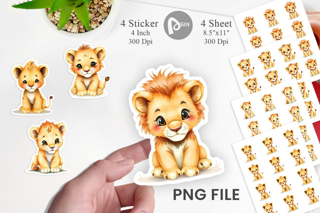 Watercolor Sticker Lion Wildlife Sublimation artnoy 