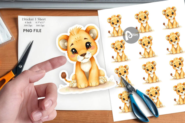 Watercolor Sticker Lion Wildlife Sublimation artnoy 