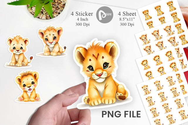 Watercolor Sticker Lion Wildlife Sublimation artnoy 