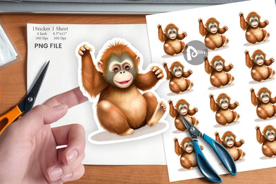 Watercolor Sticker Orangutan Wildlife Sublimation artnoy 