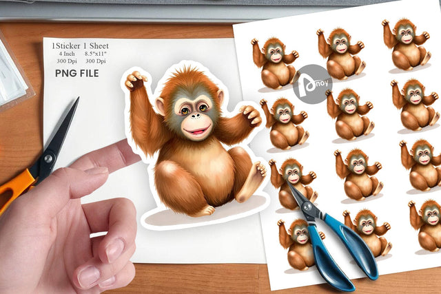 Watercolor Sticker Orangutan Wildlife Sublimation artnoy 