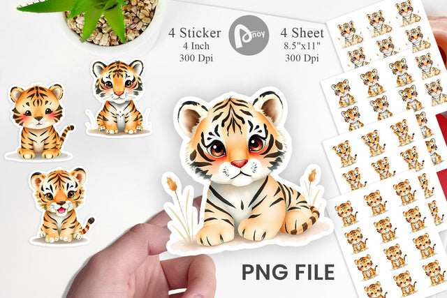 Watercolor Sticker Tiger Wildlife Sublimation artnoy 