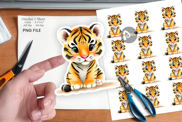 Watercolor Sticker Tiger Wildlife Sublimation artnoy 