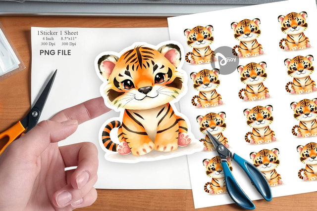 Watercolor Sticker Tiger Wildlife Sublimation artnoy 