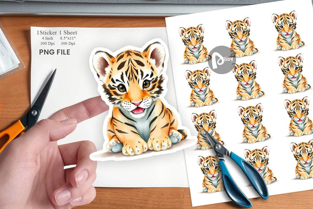 Watercolor Sticker Tiger Wildlife Sublimation artnoy 