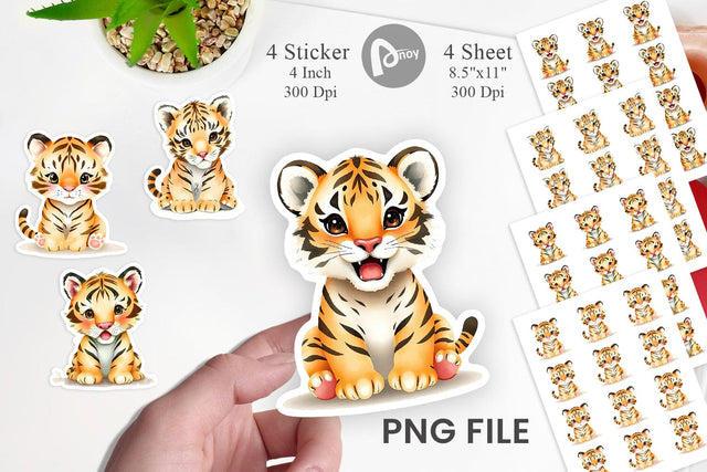 Watercolor Sticker Tiger Wildlife Sublimation artnoy 