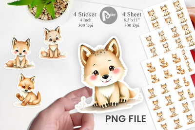 Watercolor Sticker Wolf Wildlife Sublimation artnoy 