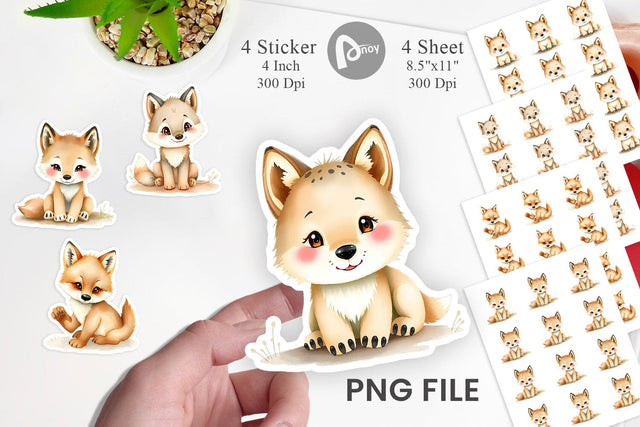 Watercolor Sticker Wolf Wildlife Sublimation artnoy 