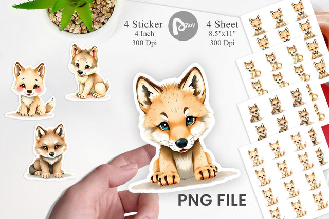 Watercolor Sticker Wolf Wildlife Sublimation artnoy 