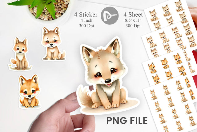 Watercolor Sticker Wolf Wildlife Sublimation artnoy 