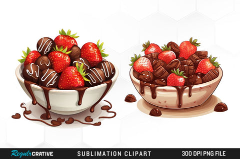 Watercolor Strawberries and Chocolate Clipart Bundle Sublimation Regulrcrative 