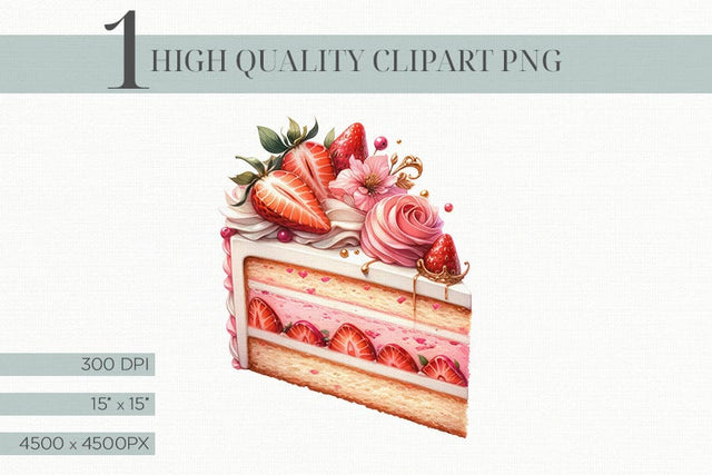 Watercolor Strawberries & Cream Cake Clipart Illustration Sublimation BijouBay 