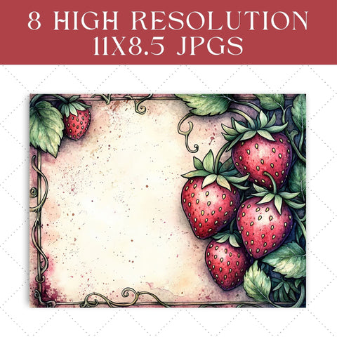 Watercolor Strawberries Junk Journal Paper | Printable Junk Journal Paper SVG Paige Cole Studio 