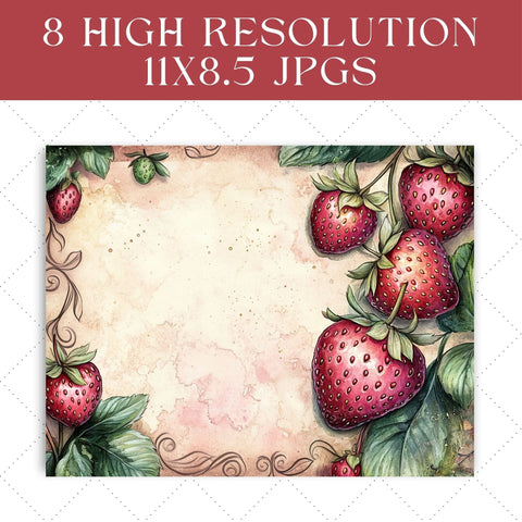 Watercolor Strawberries Junk Journal Paper | Printable Junk Journal Paper SVG Paige Cole Studio 