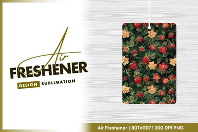 Watercolor Strawberry and Floral Pattern on Dark Green Background Sublimation Regulrcrative 