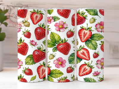 Watercolor Strawberry Bloom 20oz Tumbler, Watercolor Theme, Strawberry Motif, Bloom Design, Floral Style, Whimsical Charm, Skinny Tumbler, Sublimation PNG Sublimation Lara' s Designs 