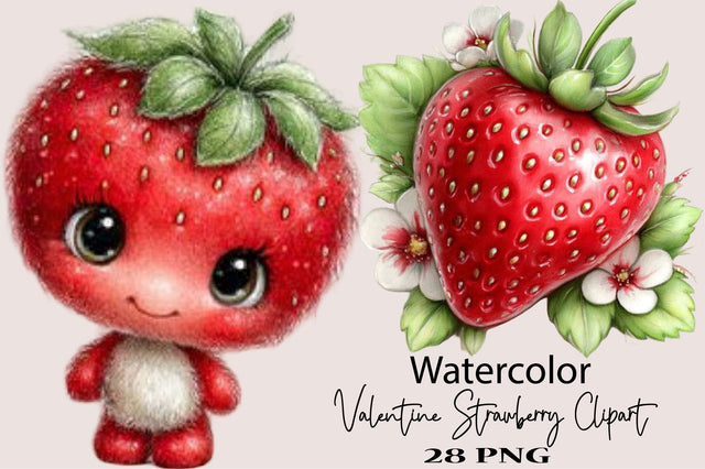 Watercolor Strawberry Clipart Bundle PNG Sublimation SVGArt 