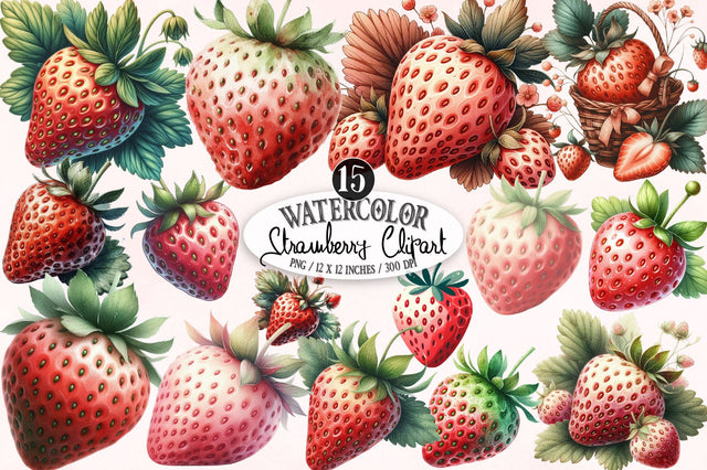 Watercolor Strawberry Clipart PNG Sublimation SVGista 