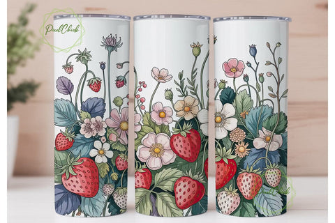 Watercolor Strawberry Floral Tumbler Sublimation PixelChick 
