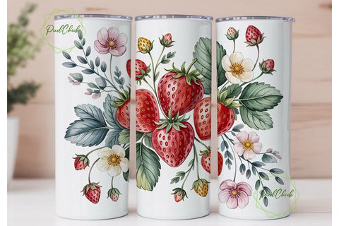 Watercolor Strawberry Floral Tumbler Sublimation PixelChick 