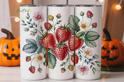 Watercolor Strawberry Floral Tumbler Sublimation PixelChick 