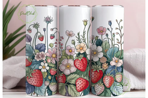 Watercolor Strawberry Floral Tumbler Sublimation PixelChick 