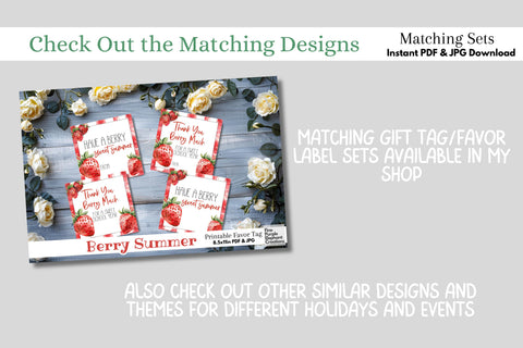 Watercolor Strawberry Fruit Printable Treat Bag Topper Card Digital Pattern Fine Purple Elephant Creations 