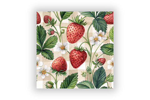 Watercolor Strawberry Gingham Paper, Seamless Digital Fruit Pattern Pack, Printable Scrapbook Paper, Summer Botanical Design Bundle Digital Pattern FloridPrintables 