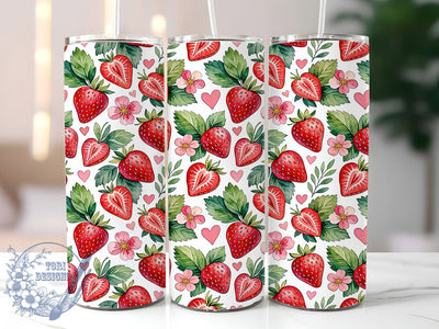 Watercolor Strawberry Heart 20oz Tumbler, Watercolor Style, Strawberry Motif, Heart Design, Artistic Charm, Glow Effect, Skinny Tumbler, Sublimation PNG Sublimation ToriDesigns 