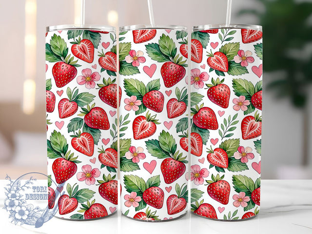 Watercolor Strawberry Heart 20oz Tumbler, Watercolor Style, Strawberry Motif, Heart Design, Artistic Charm, Glow Effect, Skinny Tumbler, Sublimation PNG Sublimation ToriDesigns 