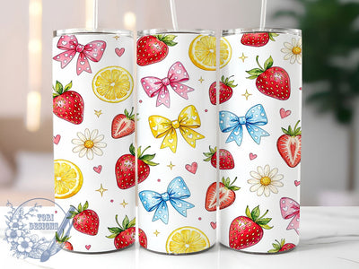 Watercolor Strawberry Lemon Joy 20oz Tumbler, Watercolor Strawberry, Lemon Joy, Fresh Theme, Sublimation Wrap, 20oz Tumbler, Pastel Aesthetic, Fruity Design Sublimation ToriDesigns 