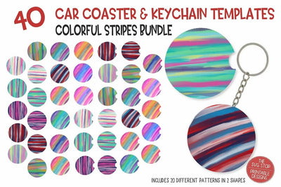 Watercolor Stripe Coaster Keychains Sublimation PNG | Boho Stripe Designs | 40 File Coaster Bundle | Cricut Silhouette Ready Sublimation The SVG Stop 