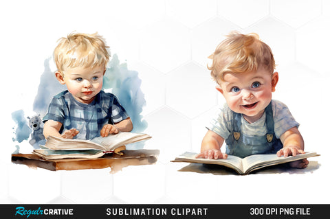 Watercolor Studying Baby Clipart Bundle Sublimation Regulrcrative 