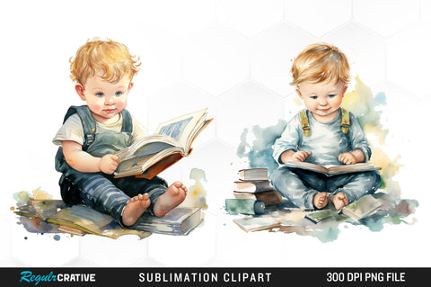Watercolor Studying Baby Clipart Bundle Sublimation Regulrcrative 