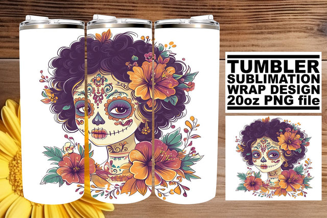 Watercolor Sugar Skull Woman Tumbler Wrap – 20oz Sublimation Sublimation afrosvg 