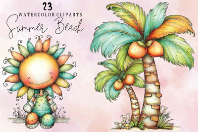 Watercolor Summer Beach Clipart Bundle. Sublimation SVGArt 