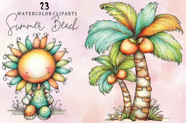 Watercolor Summer Beach Clipart Bundle. Sublimation SVGArt 