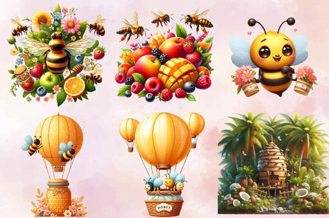 Watercolor Summer Bee Clipart Bundle* Sublimation SVGArt 