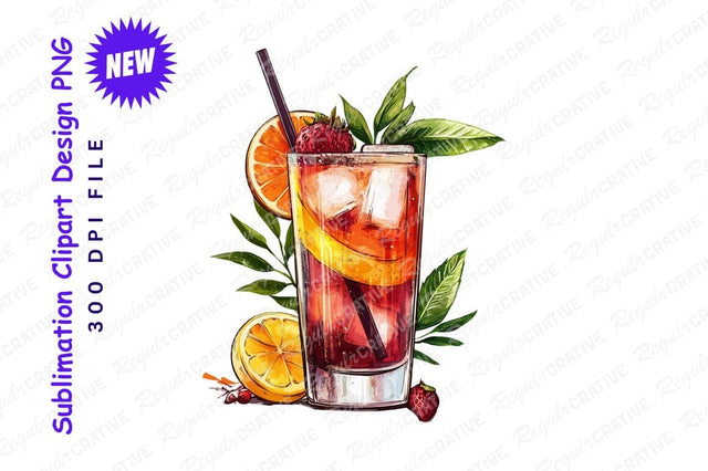 Watercolor summer cocktail with strawberry and orange Sublimation Regulrcrative 