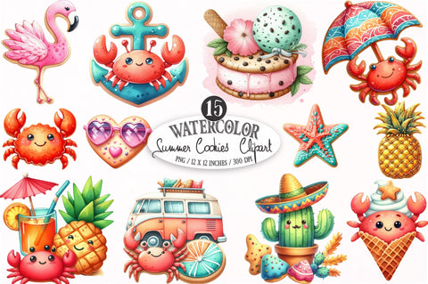 Watercolor Summer Cookies Clipart Sublimation SVGista 