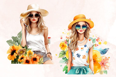 Watercolor Summer Fashion Girl Clipart Sublimation Bundle Sublimation Designangry 