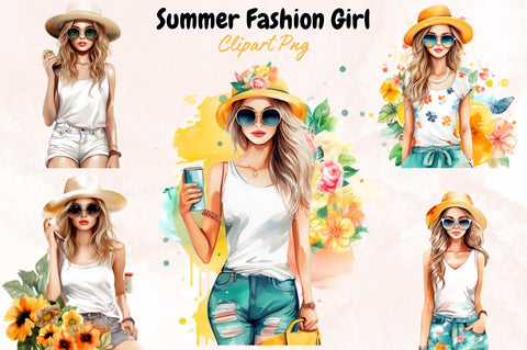 Watercolor Summer Fashion Girl Clipart Sublimation Bundle Sublimation Designangry 