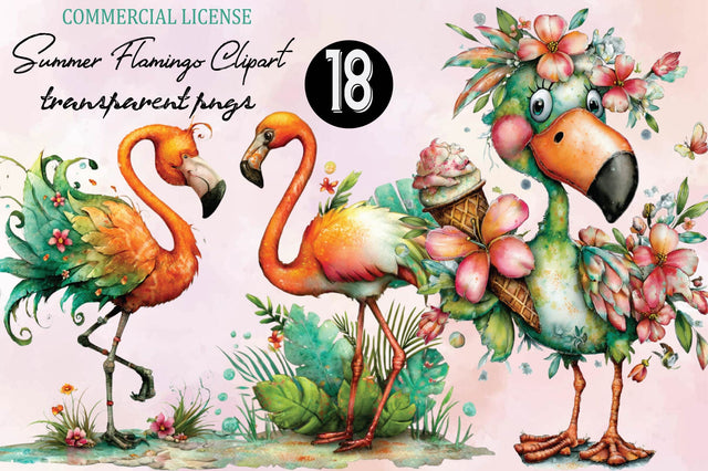Watercolor Summer Flamingo Clipart Sublimation SVGArt 