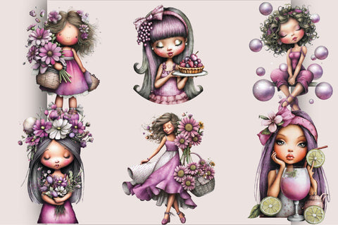Watercolor Summer Girls Clipart Bundle. Sublimation SVGArt 
