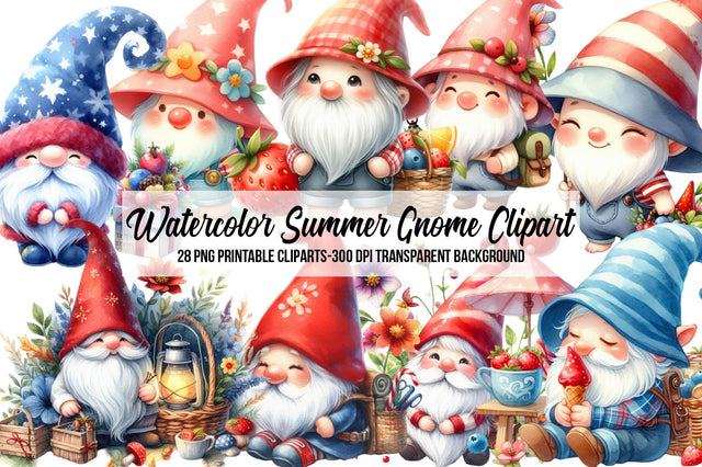 Watercolor Summer Gnome Clipart Sublimation Rupkotha 